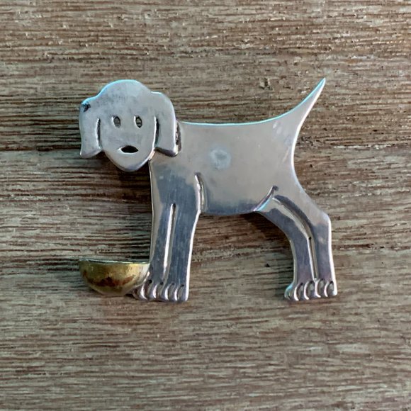 Vintage 925 Silver Doggie Brooch-unique - Picture 2 of 11